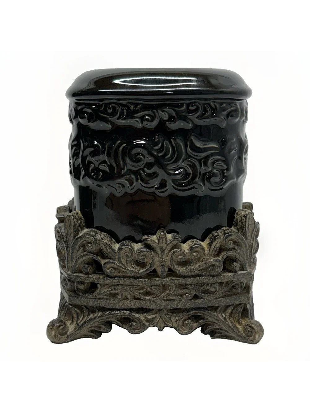 Drake Design Onyx Black Medium Canister Tuscan Scroll NO LID